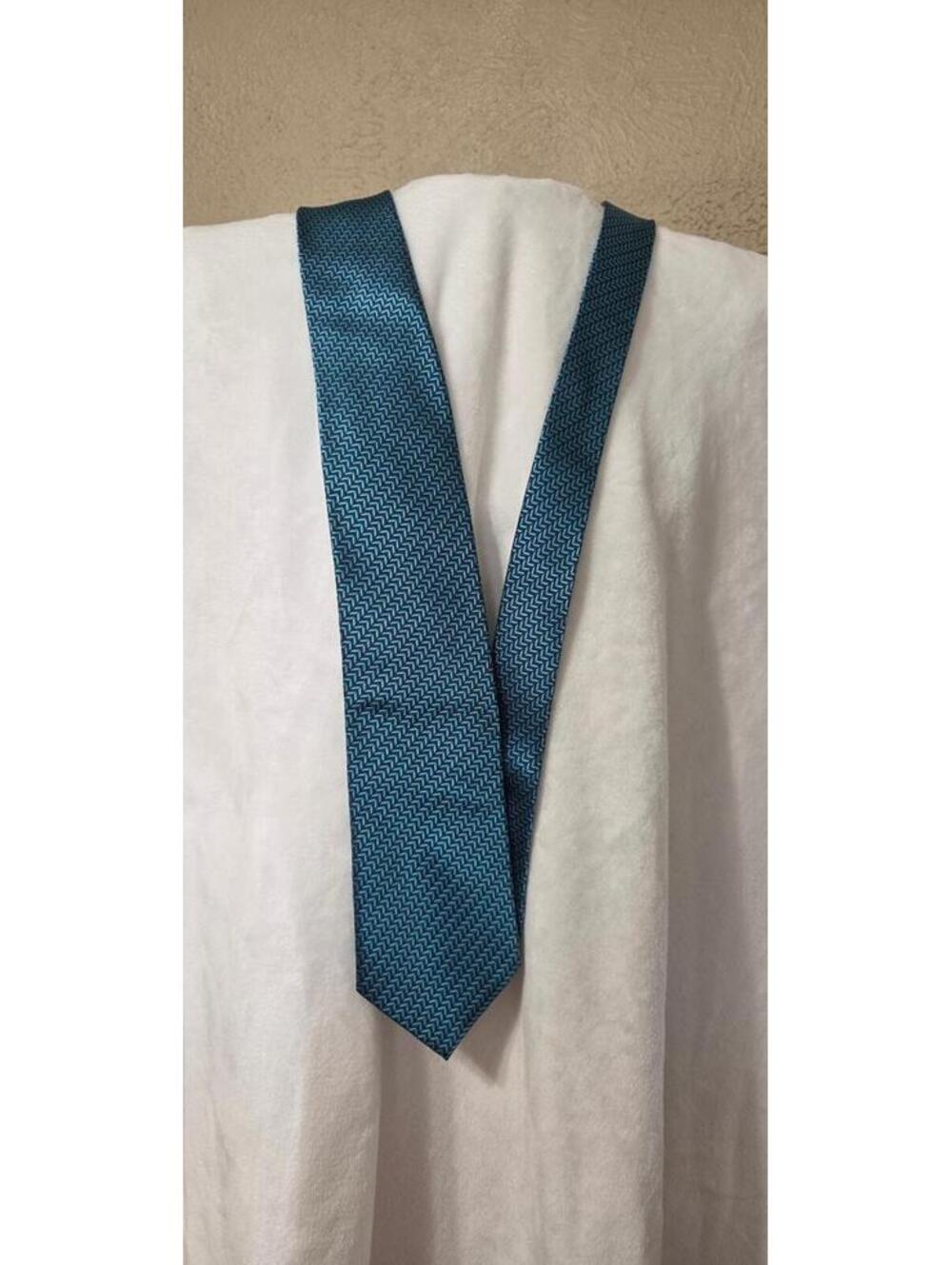 BCBG ATTITUDE Tie Men's Teal Black Geometric Silk Hand Sewn Necktie